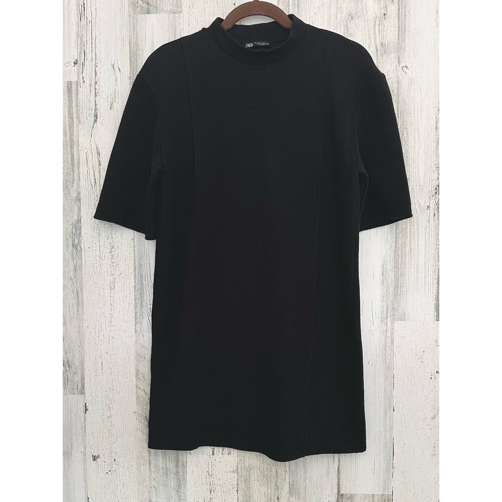 Zara Black‎ Textured Weave Mini Dress Size Small Front Seam Lines